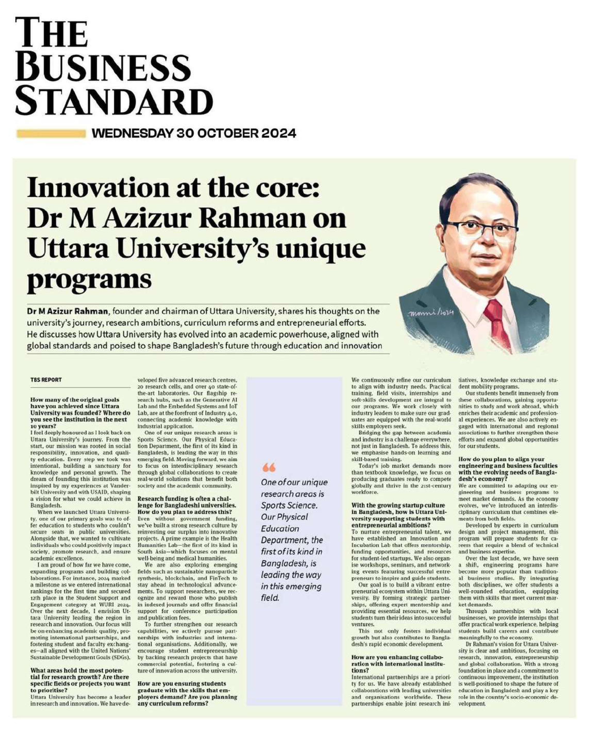 Innovation at the core: Dr M Azizur Rahman on Uttara University's unique programs